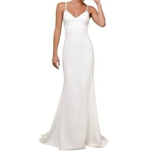 LULUS V-Neck Maxi Dress Satin Button Back Bridal Gown White Size M